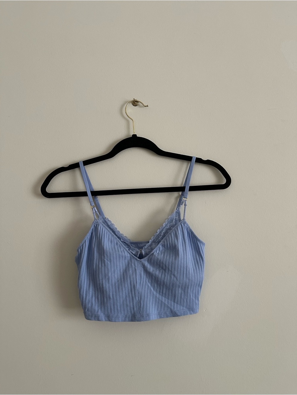 aerie Sky Blue Ribbed Lace-Trim Crop Cami